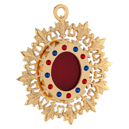 Wall reliquary sunburst design gold plated brass and crystals 3