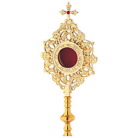 Round reliquary of gold plated brass 25 cm