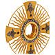 Gothic monstrance with rays, Greek cross and blue node, gold plated brass s2