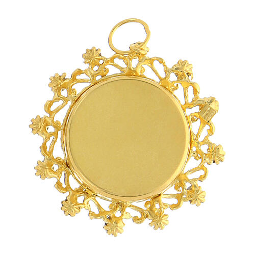 Gold plated round reliquary of 800 silver and red crystals 3.5 cm 3