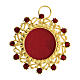 Gold plated round reliquary of 800 silver and red crystals 3.5 cm s1
