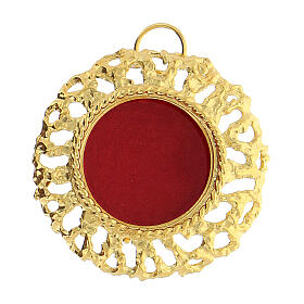 Reliquiar, runde Form, 800er Silber vergoldet, durchbrochener Rahmen, 3,4 cm