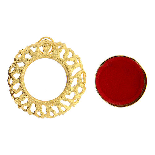 Reliquiar, runde Form, 800er Silber vergoldet, durchbrochener Rahmen, 3,4 cm 2