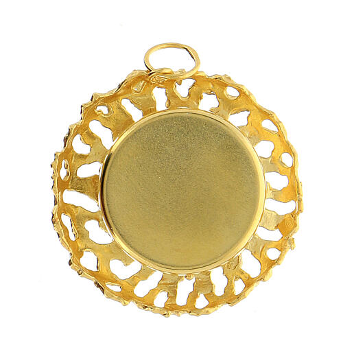 Reliquiar, runde Form, 800er Silber vergoldet, durchbrochener Rahmen, 3,4 cm 4