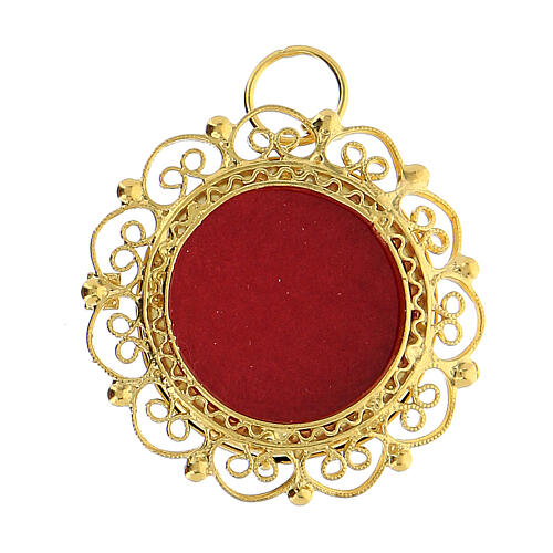 Reliquiar, runde Form, 800er Silber vergoldet, Rahmen mit Spangenornament, 3 cm 1