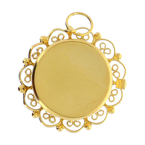 Reliquiar, runde Form, 800er Silber vergoldet, Rahmen mit Spangenornament, 3 cm 4