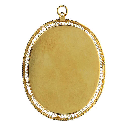 Reliquiar, ovale Form, 800er Silber vergoldet, filigraner Rahmen in Wellenform, 6x5 cm 4