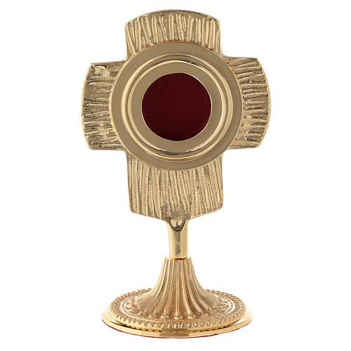 Reliquary with rounded cross and circular luna box 17 cm gold plated brass 1