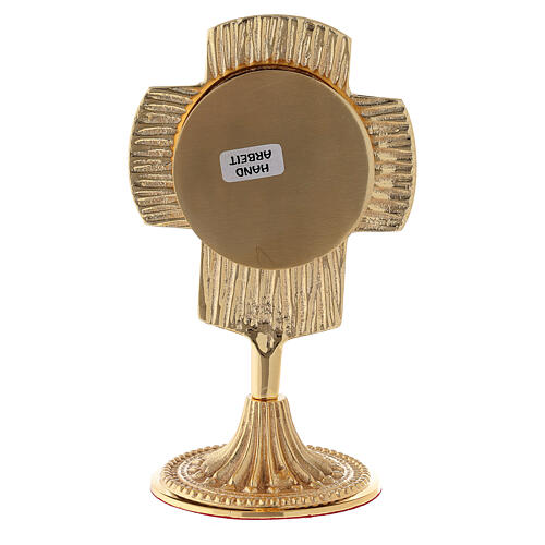 Reliquary with rounded cross and circular luna box 17 cm gold plated brass 4