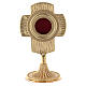 Reliquary with rounded cross and circular luna box 17 cm gold plated brass s1