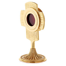 Reliquiario croce stondata oblò circolare 17 cm ottone dorato