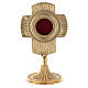 Reliquiario croce stondata oblò circolare 17 cm ottone dorato s1