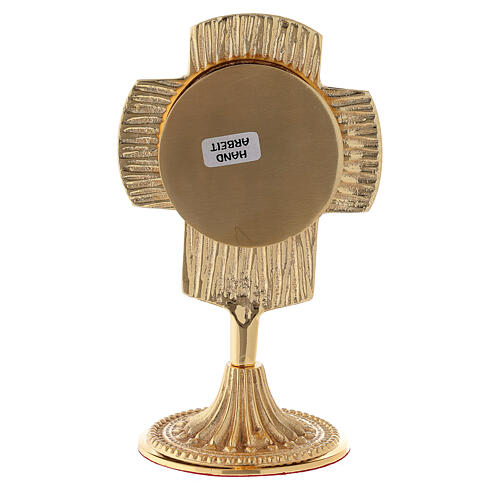 Reliquary with rounded cross, circular luna 17 cm in gilded brass 4