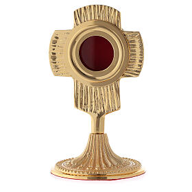 Mini reliquiario ottone dorato croce stondata teca circolare 13 cm