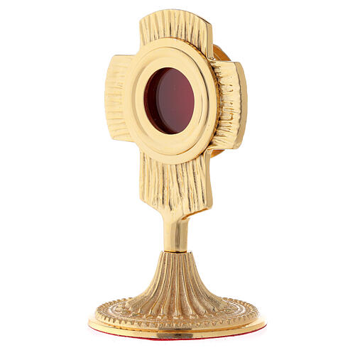 Mini reliquiario ottone dorato croce stondata teca circolare 13 cm 2
