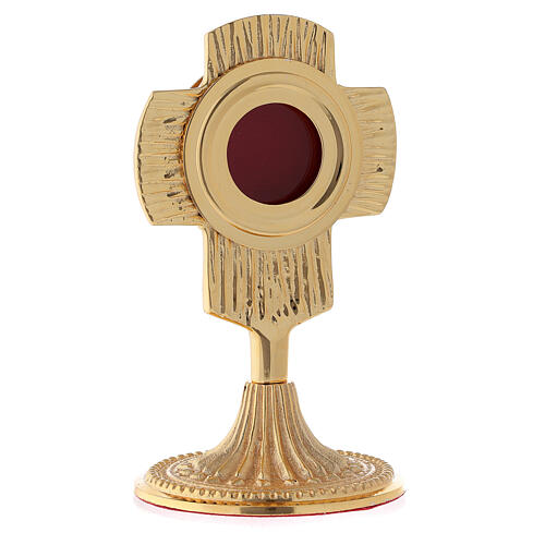 Mini reliquiario ottone dorato croce stondata teca circolare 13 cm 3
