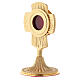 Mini reliquiario ottone dorato croce stondata teca circolare 13 cm s2