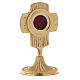Mini reliquiario ottone dorato croce stondata teca circolare 13 cm s3