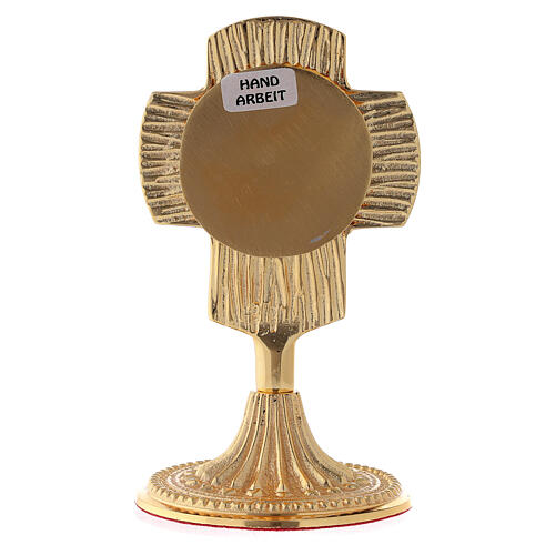 Mini reliquary in golden brass, rounded cross case, circular 13 cm 4