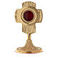 Mini reliquary in golden brass, rounded cross case, circular 13 cm s1