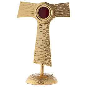 Tau reliquary with rounded box, gold plated brass 22 cm