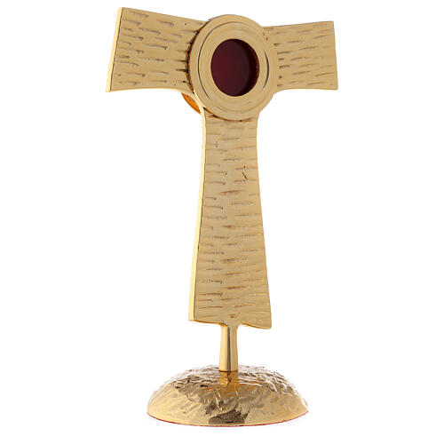 Relicário cruz Tau teca redonda latão dourado 22 cm 4