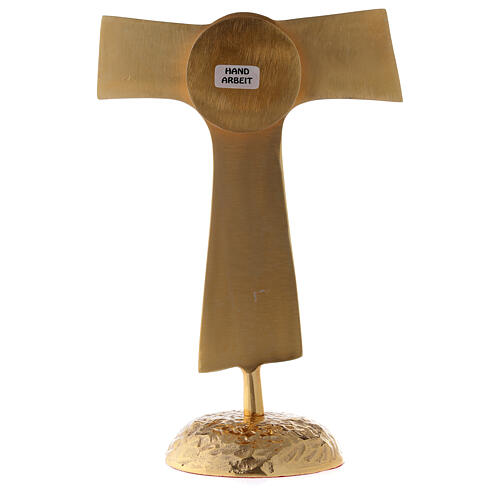 Relicário cruz Tau teca redonda latão dourado 22 cm 5