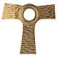 Relicário cruz Tau teca redonda latão dourado 22 cm s2