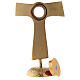 Relicário cruz Tau teca redonda latão dourado 22 cm s6