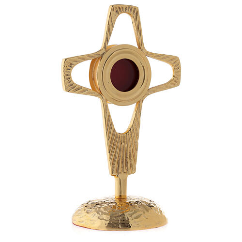 Reliquiar, durchbrochenes Kreuz, rundes Kapselgehäuse, Messing vergoldet, 20 cm 4