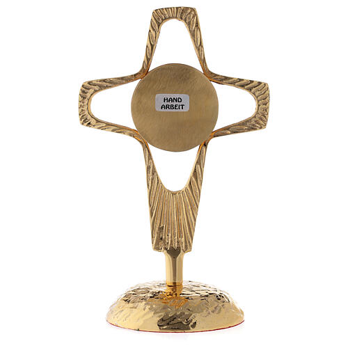 Reliquiar, durchbrochenes Kreuz, rundes Kapselgehäuse, Messing vergoldet, 20 cm 5