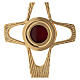 Reliquiar, durchbrochenes Kreuz, rundes Kapselgehäuse, Messing vergoldet, 20 cm s2
