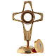 Reliquiar, durchbrochenes Kreuz, rundes Kapselgehäuse, Messing vergoldet, 20 cm s6