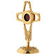 Reliquary with perforated cross and round box, gold plated brass 20 cm s3