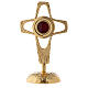 Reliquiario croce traforata teca tonda ottone dorato 20 cm s1
