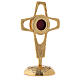 Reliquiario croce traforata teca tonda ottone dorato 20 cm s4