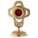 Reliquary with rounded perforated cross, gold plated brass 18 cm s1