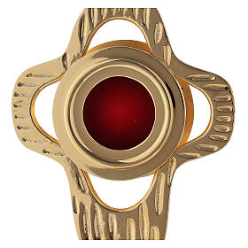 Monstrance in gilded brass, rounded perforated cross, round luna 18 cm