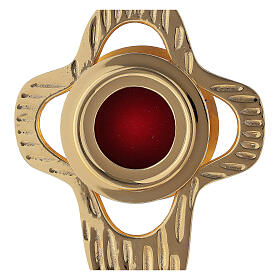 Monstrance in gilded brass, rounded perforated cross, round luna 18 cm