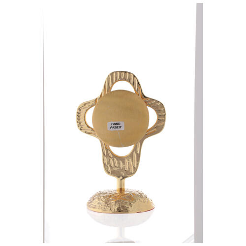 Monstrance in gilded brass, rounded perforated cross, round luna 18 cm 5
