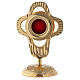 Monstrance in gilded brass, rounded perforated cross, round luna 18 cm s1