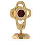 Monstrance in gilded brass, rounded perforated cross, round luna 18 cm s4
