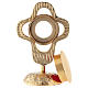 Monstrance in gilded brass, rounded perforated cross, round luna 18 cm s6