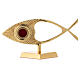 Reliquiar, stilisierte Fischform, horizontal, rundes Kapselgehäuse, Messing vergoldet, 22 cm s1
