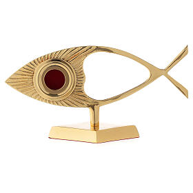 Horizontal fish-shaped reliquary 22 cm gold plated brass