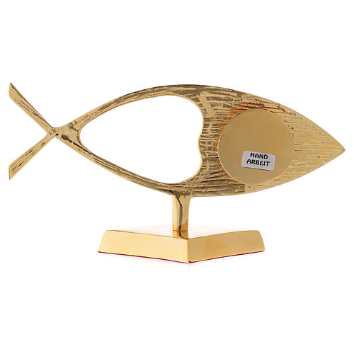 Reliquary horizontal fish circular luna 22 cm gilded brass 4
