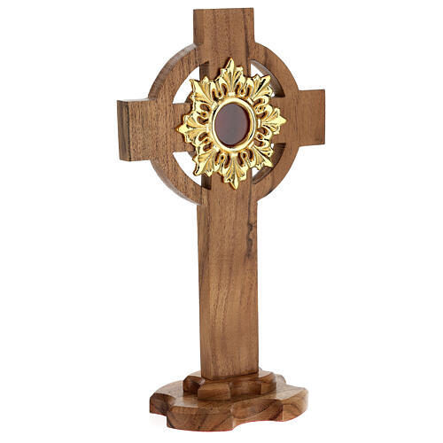 Cross-shaped reliquary of oak wood 30 cm golden display 3