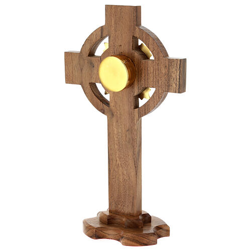 Cross-shaped reliquary of oak wood 30 cm golden display 4