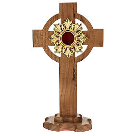 Reliquaire croix 30 cm lunule dorée chêne