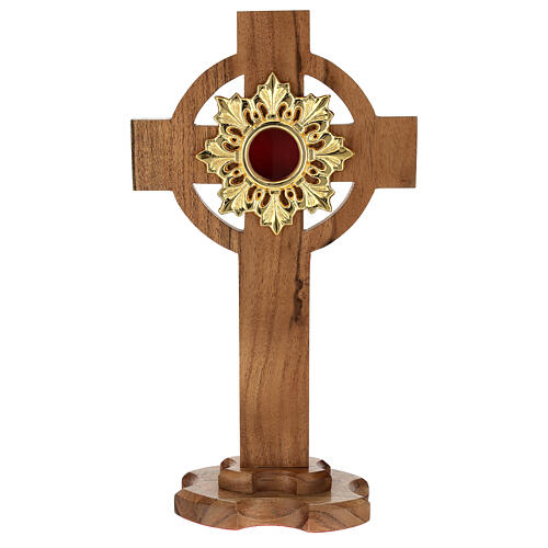 Reliquaire croix 30 cm lunule dorée chêne 1